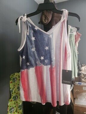Cherokee Patriotic Tie-Shoulder Tank Top - Red, White & Blue